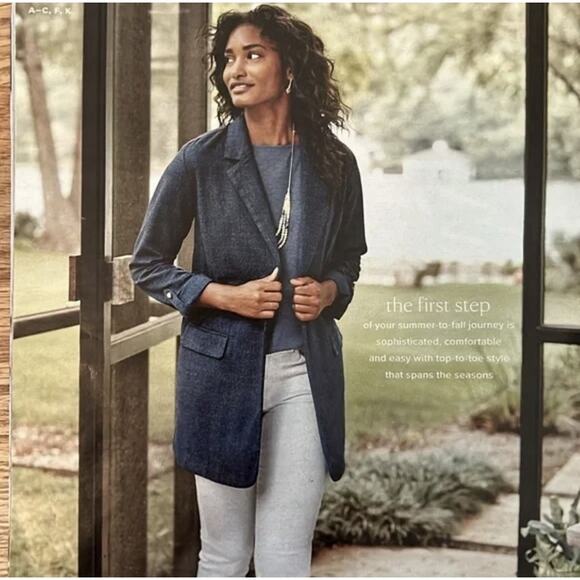 J. Jill Jackets & Blazers - J. Jill Blue Slat Open Front Roll Tab Sleeve Blazer Jacket Size Large Preppy